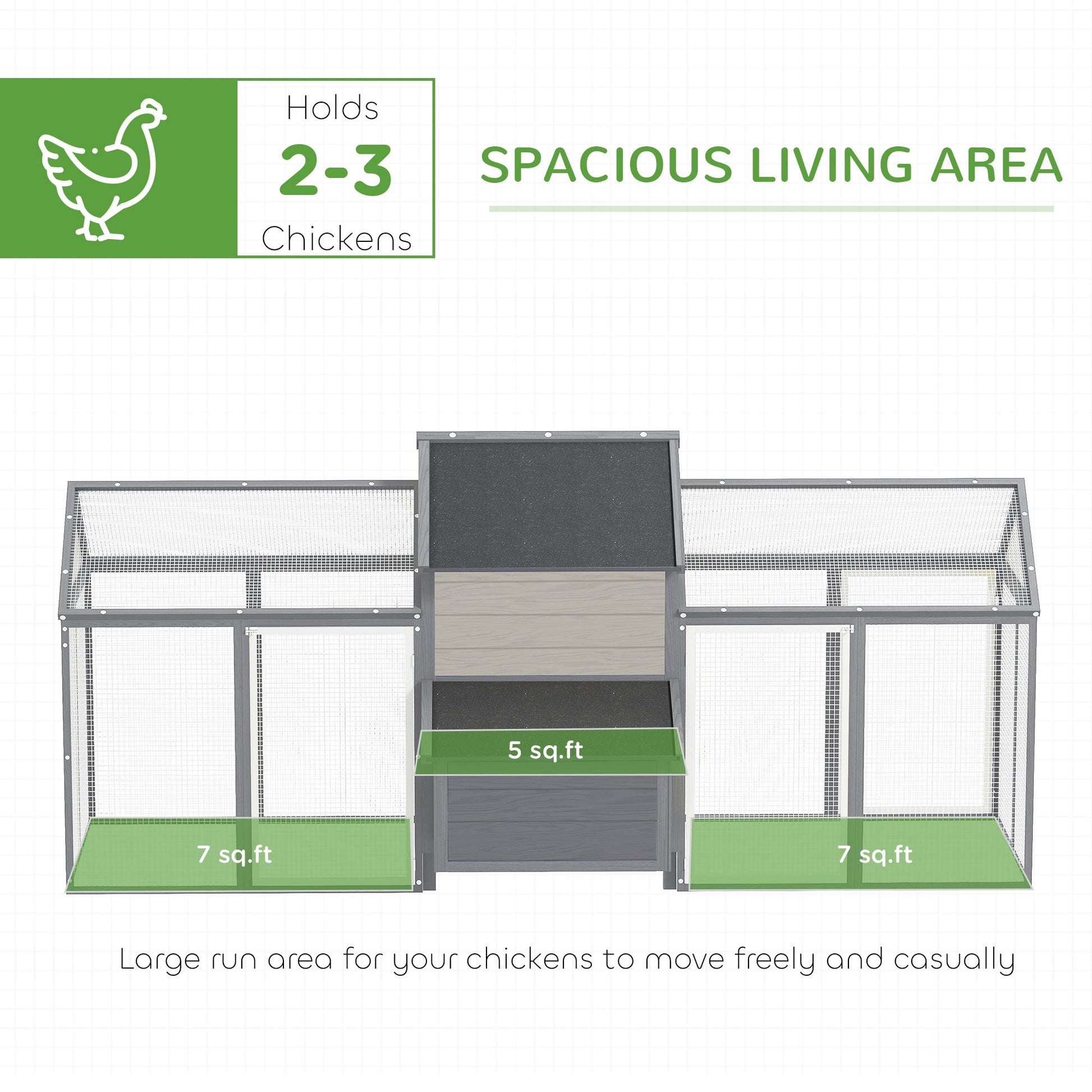 HKM-2325437 Wooden Chicken Coop with Double Run, Nesting Box, Gray - 100" Poultry House for Backyard Hens and Rabbits