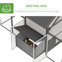 HKM-2325437 Wooden Chicken Coop with Double Run, Nesting Box, Gray - 100" Poultry House for Backyard Hens and Rabbits