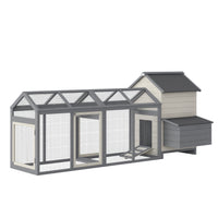HKM-2325437 Wooden Chicken Coop with Double Run, Nesting Box, Gray - 100" Poultry House for Backyard Hens and Rabbits