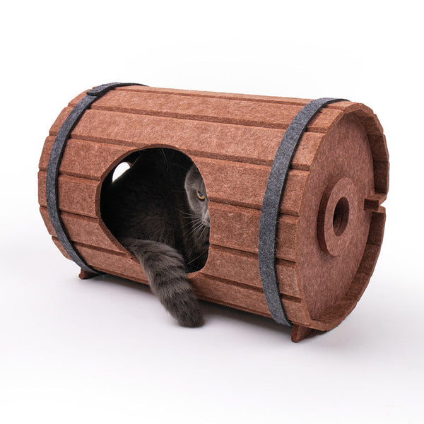 HKM-2325821 Assembled Wine Barrel Pet Bed with Felt Board for Cats