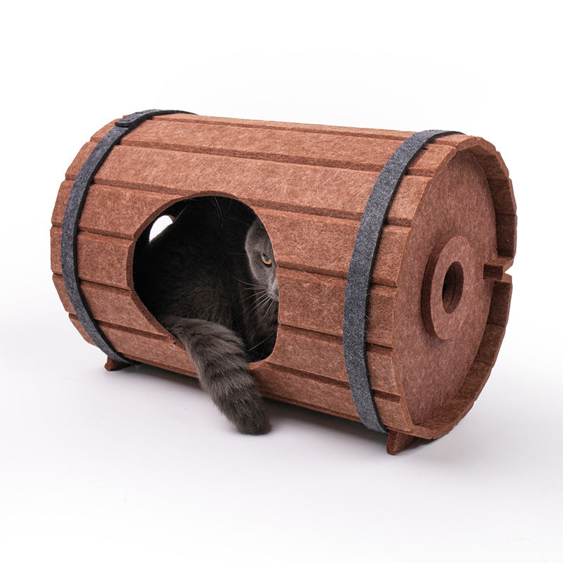 HKM-2325821 Assembled Wine Barrel Pet Bed with Felt Board for Cats
