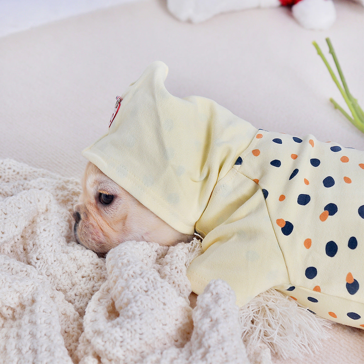 HKM-2326845 Cozy Casual Yellow Hoodie for Small Dogs - Cotton Fabric, Available in M, L, XL