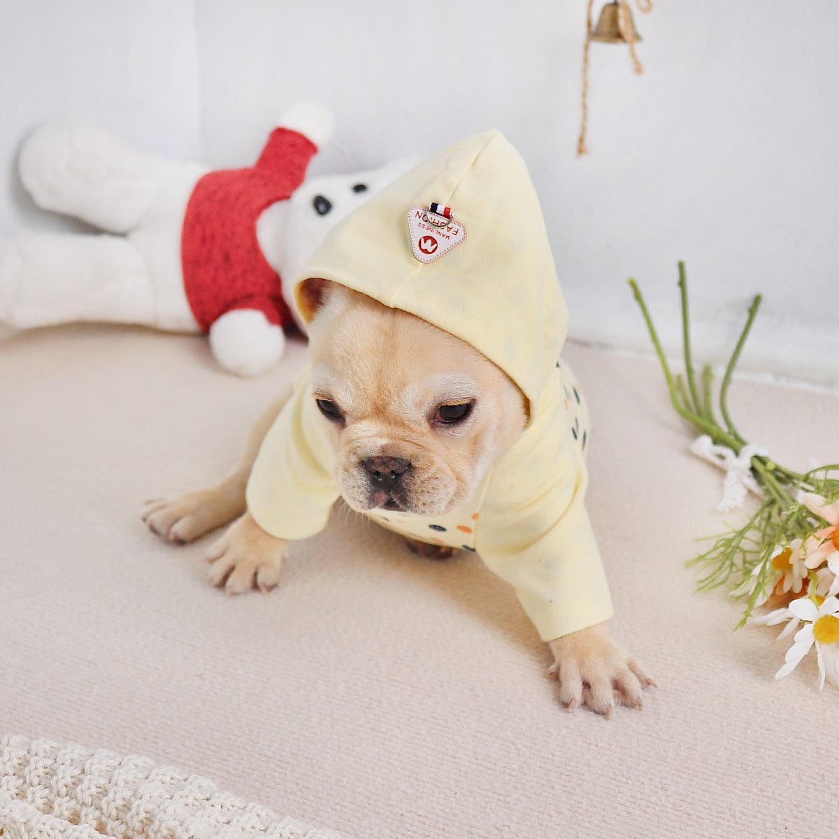 HKM-2326845 Cozy Casual Yellow Hoodie for Small Dogs - Cotton Fabric, Available in M, L, XL