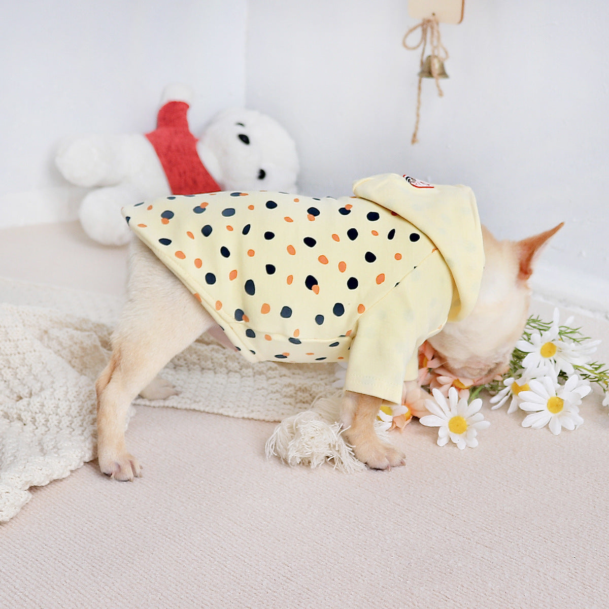 HKM-2326845 Cozy Casual Yellow Hoodie for Small Dogs - Cotton Fabric, Available in M, L, XL