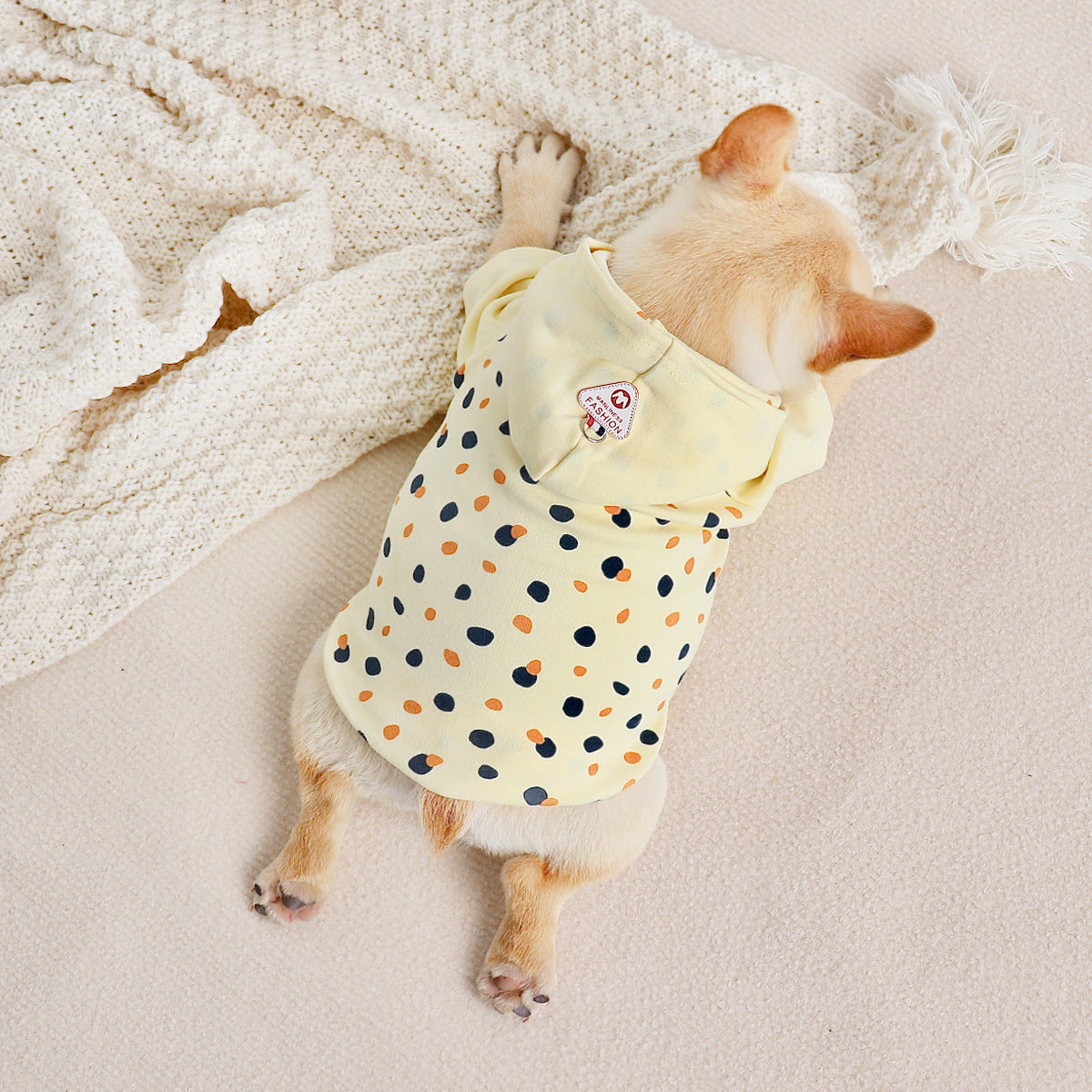HKM-2326845 Cozy Casual Yellow Hoodie for Small Dogs - Cotton Fabric, Available in M, L, XL