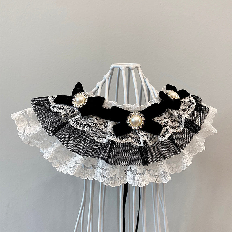 HKM-232787 Elegant Black Pet Bow Tie Collar with Drool Towel for Dogs and Cats