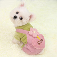 HKM-2328125 Warm Corduroy Flower Print Pants for Pets - Four-Legged Clothing in Pink and Green