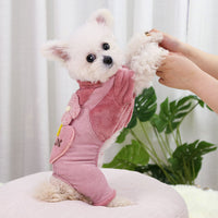 HKM-2328125 Warm Corduroy Flower Print Pants for Pets - Four-Legged Clothing in Pink and Green