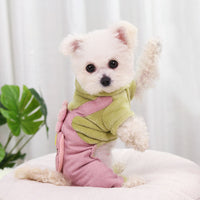 HKM-2328125 Warm Corduroy Flower Print Pants for Pets - Four-Legged Clothing in Pink and Green