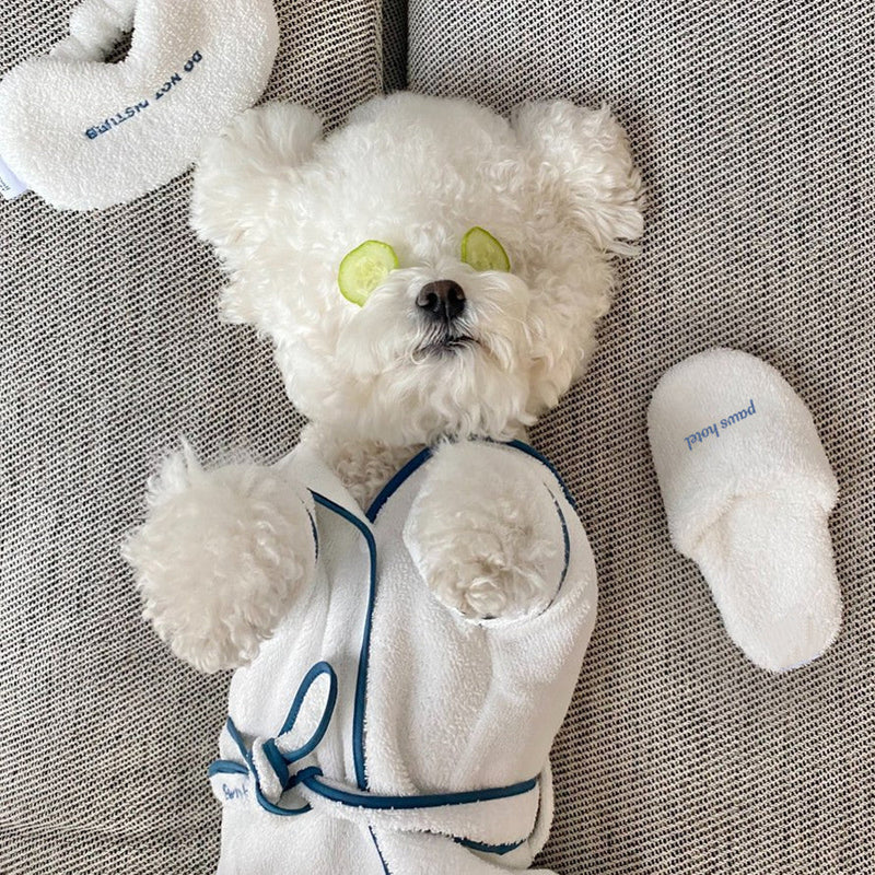 HKM-2328381 Absorbent Pet Bath Towel Set with Nightgown, Eye Mask, and Slippers - Soft Fleece, Multiple Sizes Available