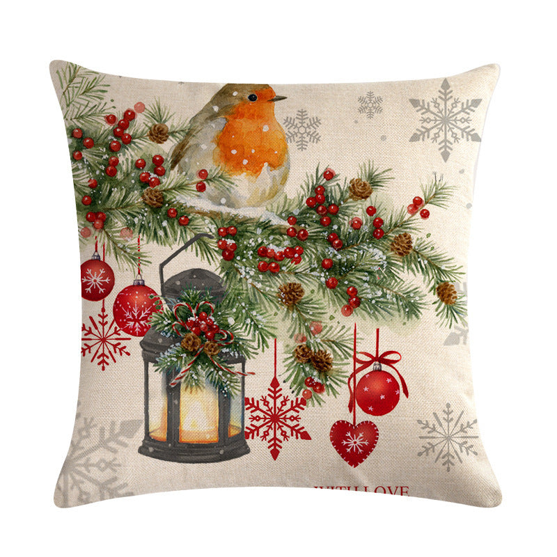 HKM-232851 Christmas Blessing Red Bird Series Cotton and Linen Pillowcase – 45cm x 45cm, Modern Design, Unisex