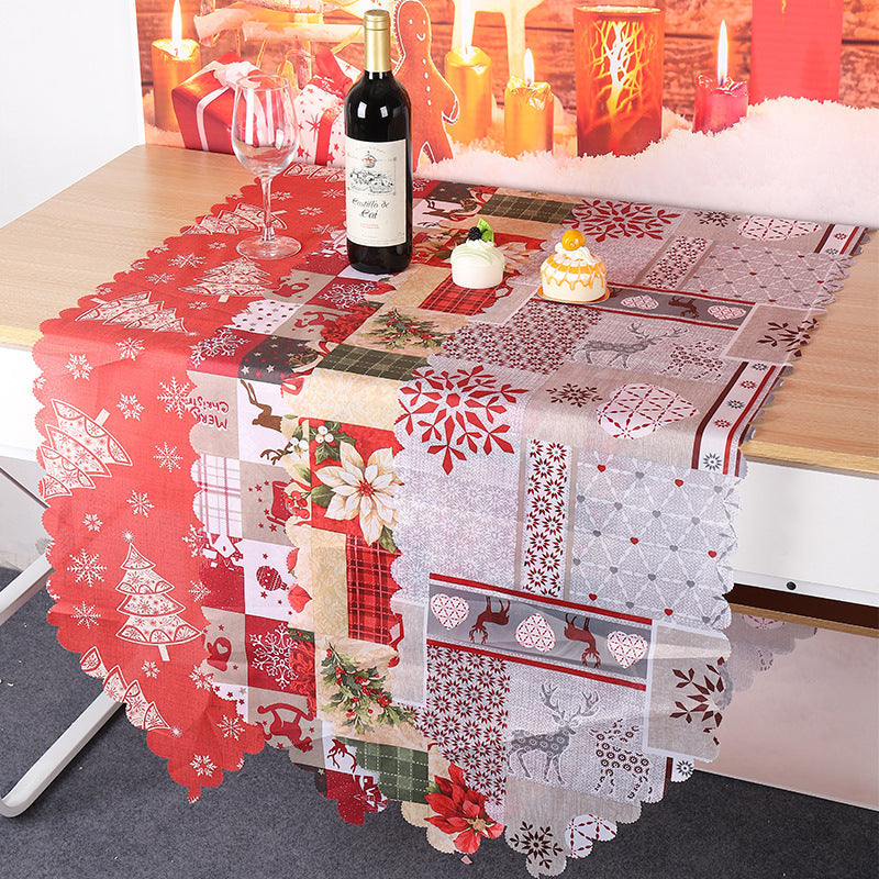 HKM-232915 Floral and Plaid Decorative Table Runner, PVC Tablecloth for Home or Holiday Use, 180x35.5cm