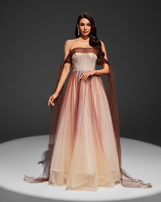 HKM-233171 Elegant Brown Evening Gown for Women - Style EZ25017