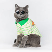 HKM-2332093 Thin Cotton Green Striped Polo Shirt for Pets - Summer Style
