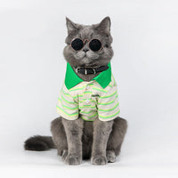 HKM-2332093 Thin Cotton Green Striped Polo Shirt for Pets - Summer Style