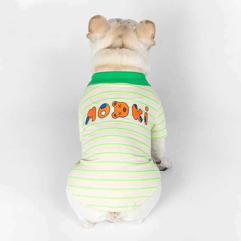HKM-2332093 Thin Cotton Green Striped Polo Shirt for Pets - Summer Style