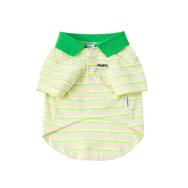 HKM-2332093 Thin Cotton Green Striped Polo Shirt for Pets - Summer Style