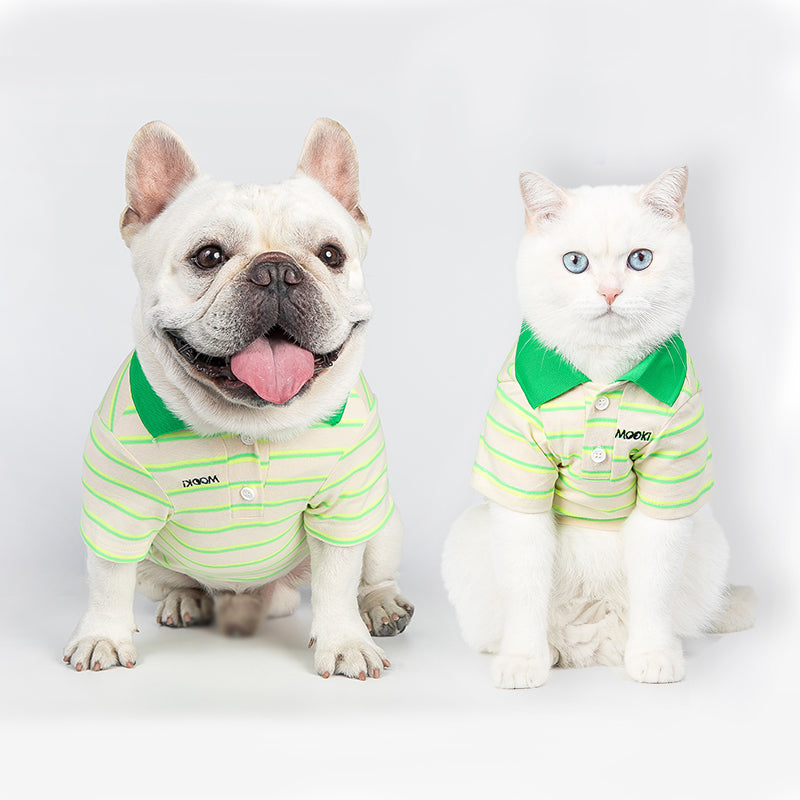 HKM-2332093 Thin Cotton Green Striped Polo Shirt for Pets - Summer Style