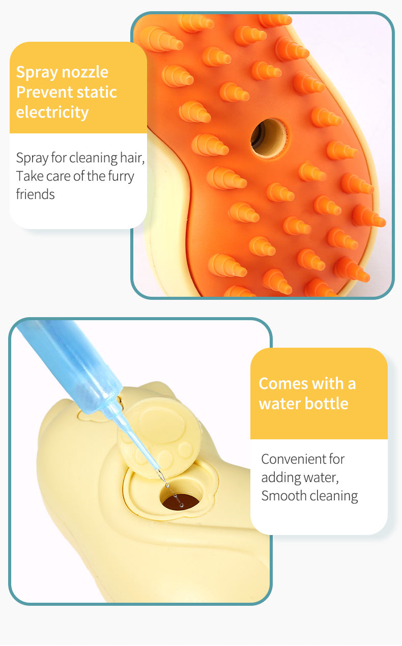 HKM-2333117 One-Click Pet Massage and Cleaning Brush for Cats and Dogs, Yellow ABS Silicone