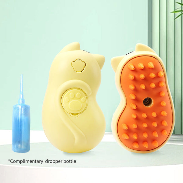 HKM-2333117 One-Click Pet Massage and Cleaning Brush for Cats and Dogs, Yellow ABS Silicone