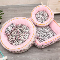 HKM-2337341 Pink Leopard Pattern Lace Dog and Cat House - Square & Round Nest Options