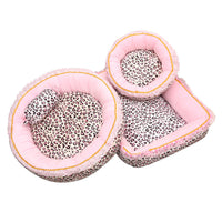 HKM-2337341 Pink Leopard Pattern Lace Dog and Cat House - Square & Round Nest Options