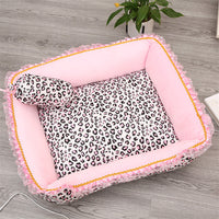 HKM-2337341 Pink Leopard Pattern Lace Dog and Cat House - Square & Round Nest Options