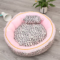 HKM-2337341 Pink Leopard Pattern Lace Dog and Cat House - Square & Round Nest Options