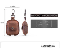 HKM-233811 Leather Portable Earphone Cover with Keychain - Clamshell Design, Solid Color, 6.3 cm x 12 cm