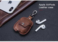 HKM-233811 Leather Portable Earphone Cover with Keychain - Clamshell Design, Solid Color, 6.3 cm x 12 cm