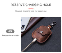 HKM-233811 Leather Portable Earphone Cover with Keychain - Clamshell Design, Solid Color, 6.3 cm x 12 cm