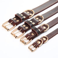 HKM-2339261 Cowhide Leather Dog Collar in Coffee Color with Size Options XS, S, M, L