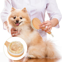 HKM-2340541 Pet Grooming Shower Brush with Wooden Handle and Natural Bristles for Dogs and Cats