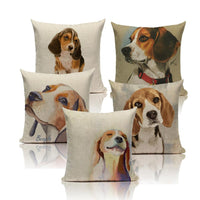 HKM-234067 Modern Chinese Printed Dog Pattern Linen Pillowcase with Hidden Zipper Closure
