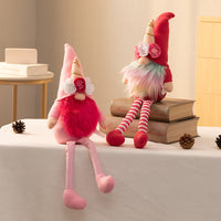 HKM-234067 Pink and White Striped Plush Rudolf Doll for Christmas Window Decoration