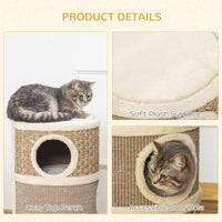 HKM-2341693 Three-Level Cat Condo with Plush Cover and Sisal Scratching Pads, 28 Inch Cat Tower