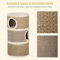 HKM-2341693 Three-Level Cat Condo with Plush Cover and Sisal Scratching Pads, 28 Inch Cat Tower