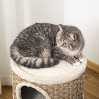HKM-2341693 Three-Level Cat Condo with Plush Cover and Sisal Scratching Pads, 28 Inch Cat Tower