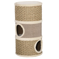 HKM-2341693 Three-Level Cat Condo with Plush Cover and Sisal Scratching Pads, 28 Inch Cat Tower