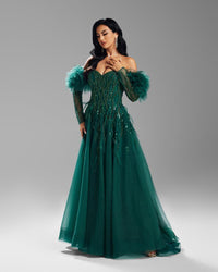 HKM-234323 Elegant Green Evening Gown for Women - Timeless Formal Dress Perfect for Special Occasions