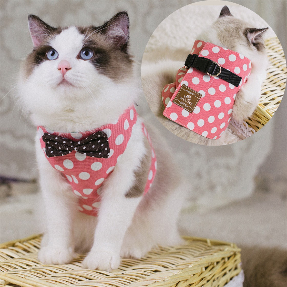 HKM-2344509 Cat Chest Harness with D-Ring and Butterfly Tie - Adjustable Sizes for Comfort