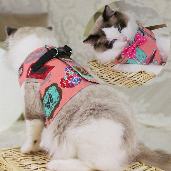 HKM-2344509 Cat Chest Harness with D-Ring and Butterfly Tie - Adjustable Sizes for Comfort