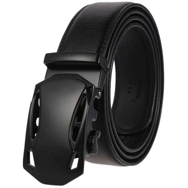 HKM-234643 Men's Leather Belt with Automatic Buckle - Two-Layer Design, Model LY55-8888-1