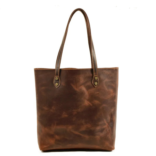 HKM-234835 Genuine Leather Tote Bag for Women - Casual Shoulder Handbag in Classic Retro Style