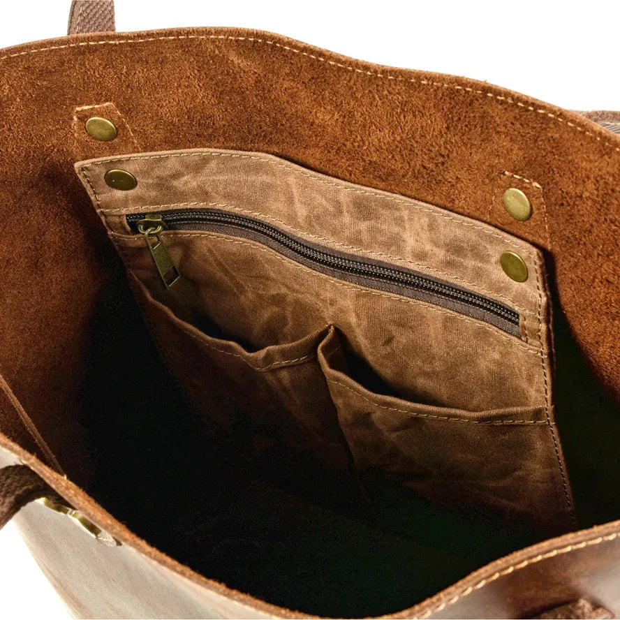 HKM-234835 Genuine Leather Tote Bag for Women - Casual Shoulder Handbag in Classic Retro Style