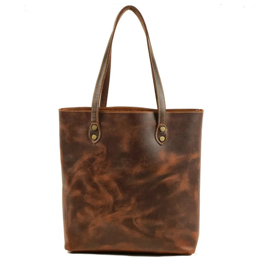 HKM-234835 Genuine Leather Tote Bag for Women - Casual Shoulder Handbag in Classic Retro Style