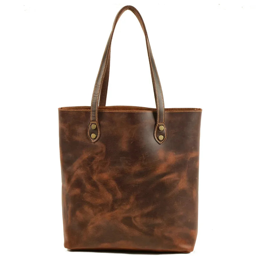 HKM-234835 Genuine Leather Tote Bag for Women - Casual Shoulder Handbag in Classic Retro Style
