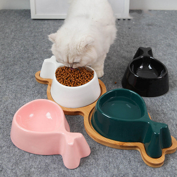 HKM-2348989 Ceramic Fish-Shaped Bowl with Sturdy Wooden Stand for Tea Drinking