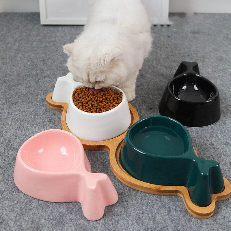 HKM-2348989 Ceramic Fish-Shaped Bowl with Sturdy Wooden Stand for Tea Drinking