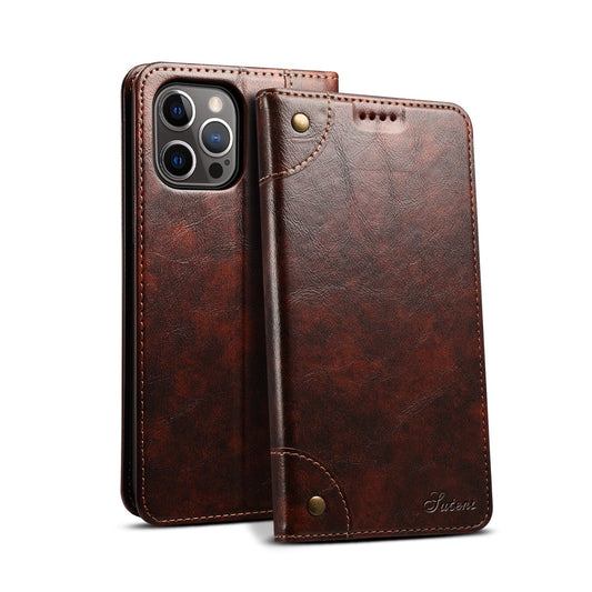 HKM-235027 Stylish Flip Magnetic Card Holder Leather Phone Case for iPhone Models